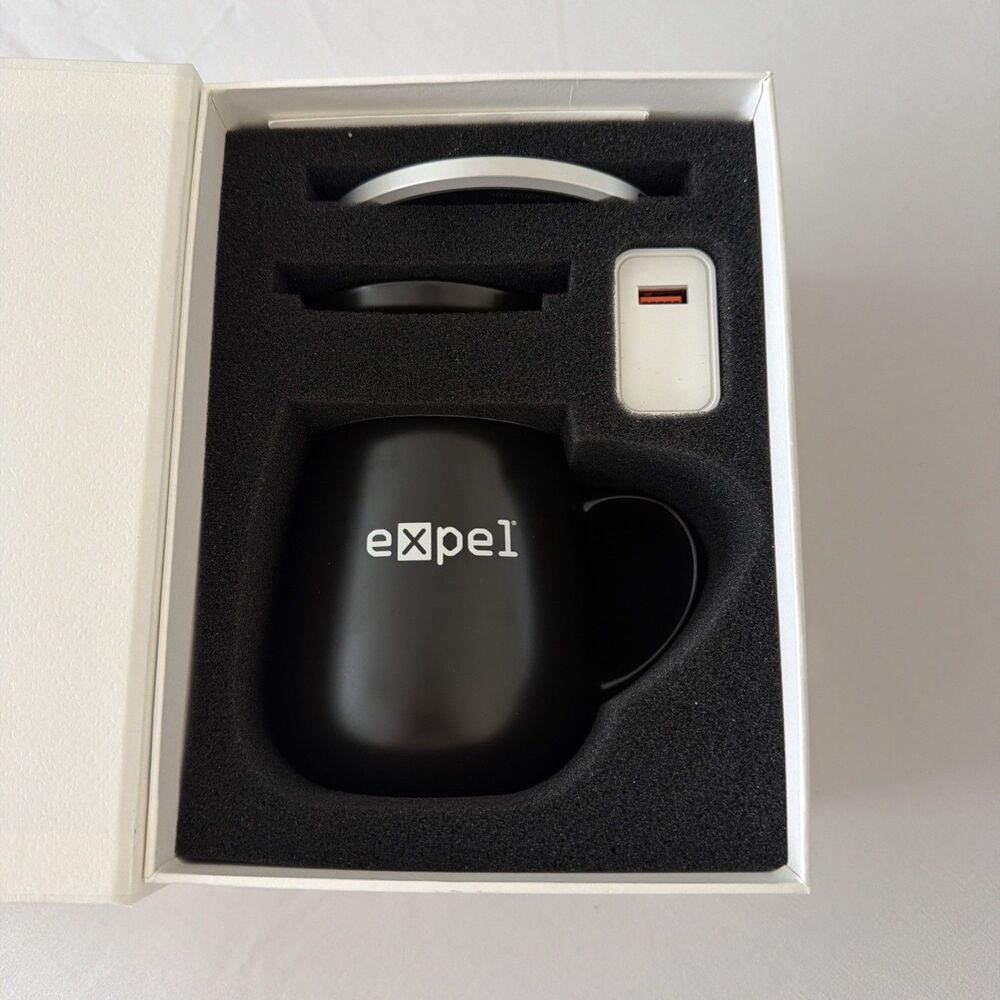 OHOM Ui Ceramic Self-Heating Mug Warmer Kit Inkstone Black Expel Coffee Tea NIB